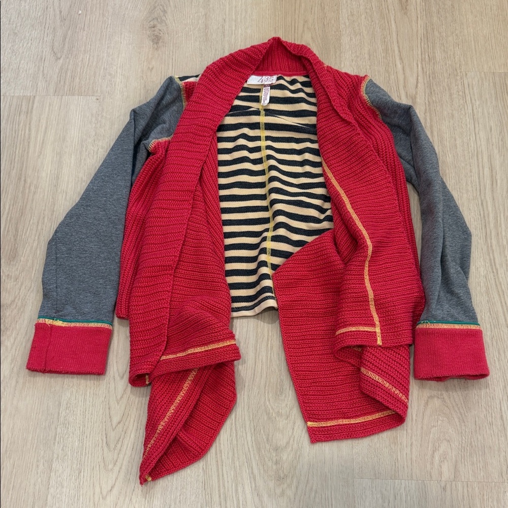 Matilda Jane 10 Striped Lined Pink & Gray Open Cardigan